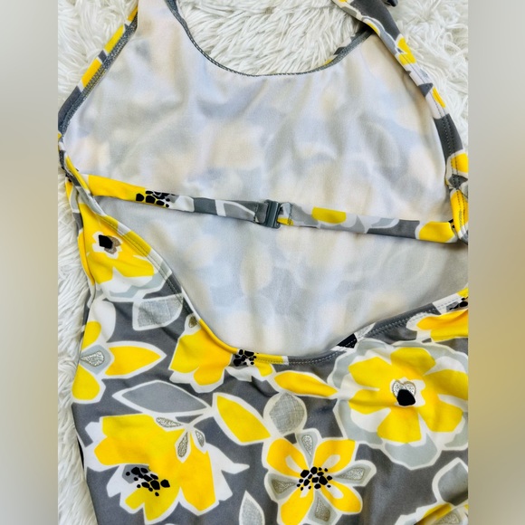 Gymboree Girls Swimsuit One Piece Swimwear floral yellow & gray bathing suit - Picture 5 of 6